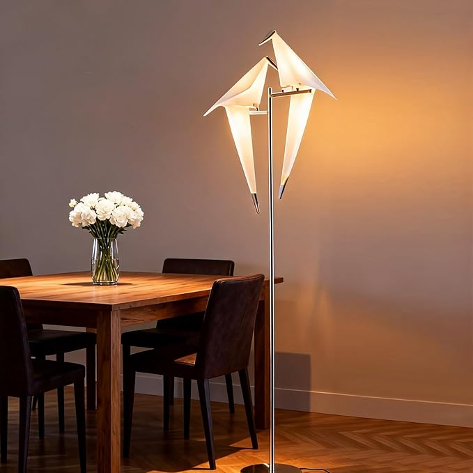 68 Inch Modern Bird Floor Lamp, Sliver Bird Swing Floor Light Fixtures for Bedroom, Unique LED Origami Crane Swing Standing Floor Lamp for Living Room