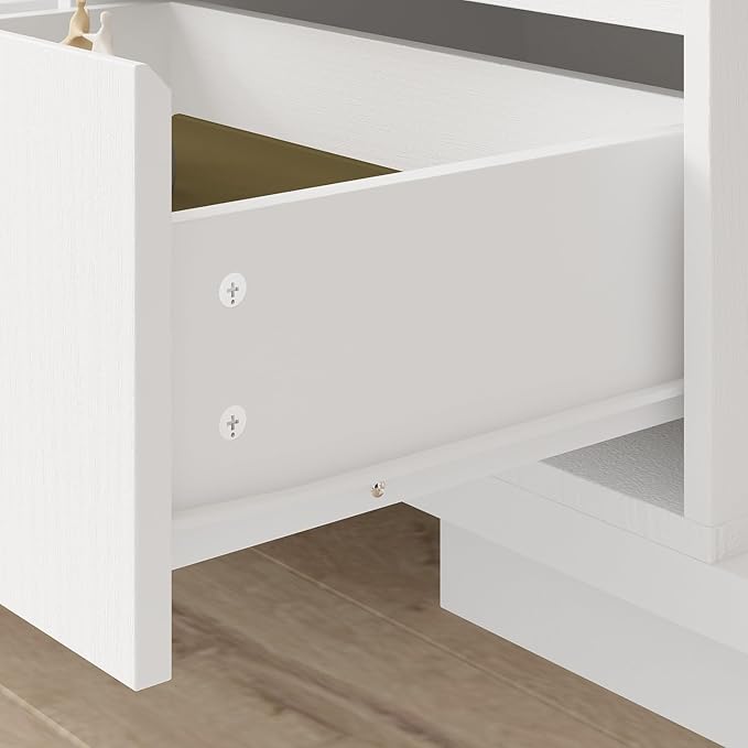 Extendable TV Console Table Modern TV Cabinet with Drawers, Contemporary Entertainment Center Media Storage Console Table for Living Room White (65.4-106.3”W x 15.7”D x 15.4”H)