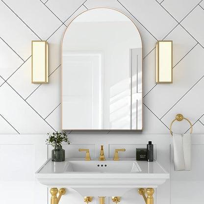 Wall Mounted Mirror, Arched Wall Mirror for Bathroom, 24"x36" Arch Bathroom Mirror with Metal Frame, Gold Vanity Mirror Decor for Mantle, Bedroom, Entryway, Living Room