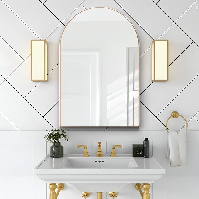 Arched Wall Mirror for Bathroom,20"x30" Arched Mirror Wall Mounted Mirror with Metal Frame, Gold Vanity Mirror Decor for Mantle, Bedroom, Entryway, Living Room