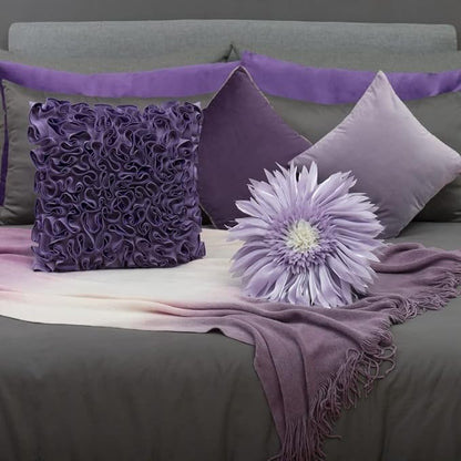 Decorative 3D Round Flower Pillow Handmade Daisy Floral Throw Pillow with Insert Cute Satin Accent Cushion for Sofa Bed Couch Living Room Brdroom Boho Home Decor 12 Inch Lavender Purple