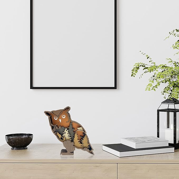 Laozai Wooden Forest Animals Owl Decor Cabin Rustic Mountain Decor Wall Decorations for Bedroom Living Room Table Decorative