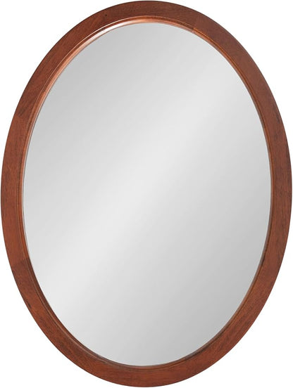 Kate and Laurel Hogan Mid-Century Oval Framed Wall Mirror; 18 x 24; Dark Walnut; Decorative Modern Wood Mirror with Soft Curvature and Oval Shape