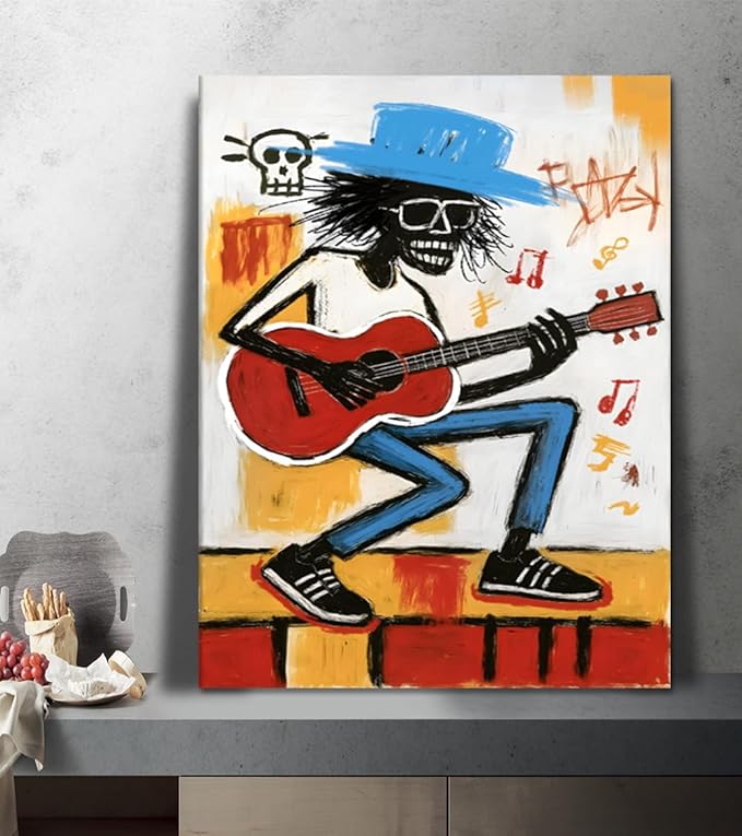 Black Man Play Guitar Canvas Wall Art Street Art Abstract Poster for Men Graffiti Cool Music Painting Prints Framed Artwork for Living Room Bedroom Office Decoration 18x24inch
