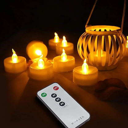 Tea Lights Candles Battery Operated with Remote Control, 24Pcs Flickering Flameless Candle with Timer, Long Lasting 400+Hours Led Electric Candle for Home Decor, Wedding, Party (WarmYellow)
