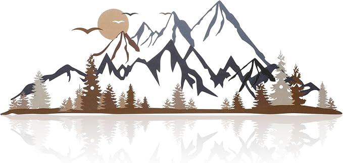 Demissle Metal Mountain Wall Art Blue Ridge Mountain Wall Decor Nature Forest Tree Sticker 15.7 x 5.3 Inch Summit Rustic Sign Scene Art Decor for Home Living Room Bedroom Indoor Outdoor(Colorful)