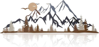 Demissle Metal Mountain Wall Art Blue Ridge Mountain Wall Decor Nature Forest Tree Sticker 15.7 x 5.3 Inch Summit Rustic Sign Scene Art Decor for Home Living Room Bedroom Indoor Outdoor(Colorful)