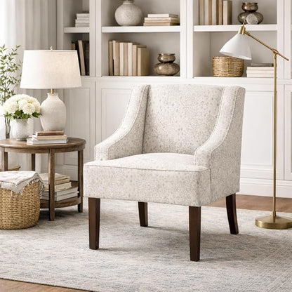Homepop Home Decor | Upholstered Classic Swoop Arm Accent Chair | Accent Chairs for Living Room & Bedroom | Decorative Home Furniture, Cream and Gray Vintage Stencil