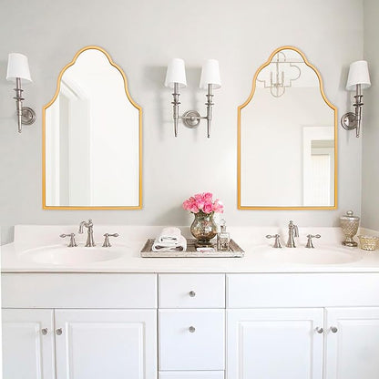Chende Gold Scalloped Mirror, 40'' x 28'' Decorative Mirror with Wooden Frame, Elegant Arched Mirror for Living Room, Bathroom, Entryway