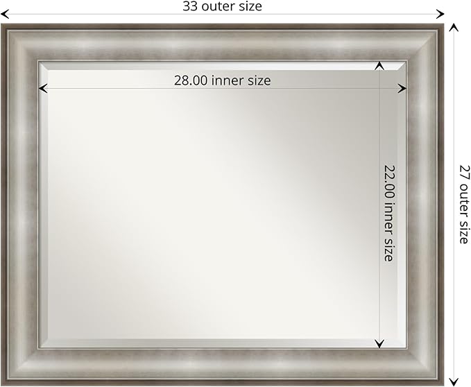 Amanti Art Silver Bathroom Mirror for Over Sink, 27x33 Imperial Silver Rectangle Vanity Mirror, Large Traditional Frame, Hangs Horizonally and Vertically, Bathroom Wall Decor, Beveled Edge