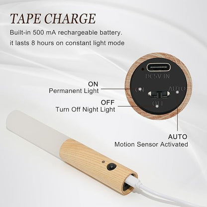 Motion Sensor Night Light, Motion Activated Night Light,Wall Lights Battery Operated,Rechargeable Wall Lights,Suitable for Kids Bathroom，Corridors, Closet ，Stairs (White Ash Wood 1PC)