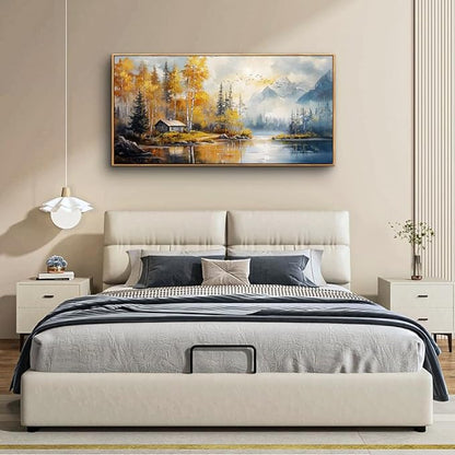 ZUITINGHUA Canvas Wall Art For Living Room Large Wall Decor For Office Bedroom Decorations Lake Scenery Painting Autumn Landscape Wall Pictures Artwork Ready to Hang Home Decor Wood Framed 24x48 In