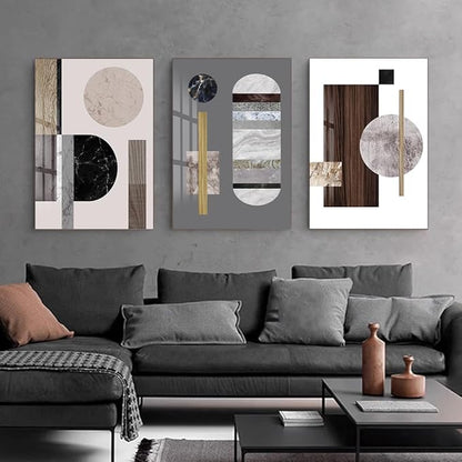 QKF Large Abstract Bright Canvas Framed Wall Art Decor For Living Room For Wall Modern Posters & Prints Bedroom Office Artwork For Home Geometry Round Square Paintings（20"X28"X3 pieces）