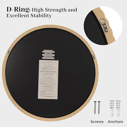 WallBeyond 30" Round Mirror with Rope-Design Frame, Large Circle Wall Mirror for Bathroom, Bedroom, Entryway & Living Room, Natural