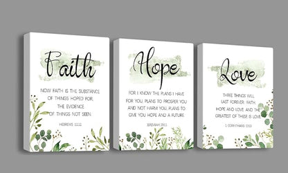 Faith, Hope & Love Bible Verse Wall Art - Inspirational Christian Canvas Art, Great Religious Decor for Living Room & Bedroom (8 X 10in X 3 pcs) Framed