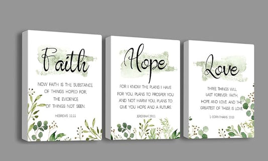 Faith, Hope & Love Bible Verse Wall Art - Inspirational Christian Canvas Art, Great Religious Decor for Living Room & Bedroom (8 X 10in X 3 pcs) Framed