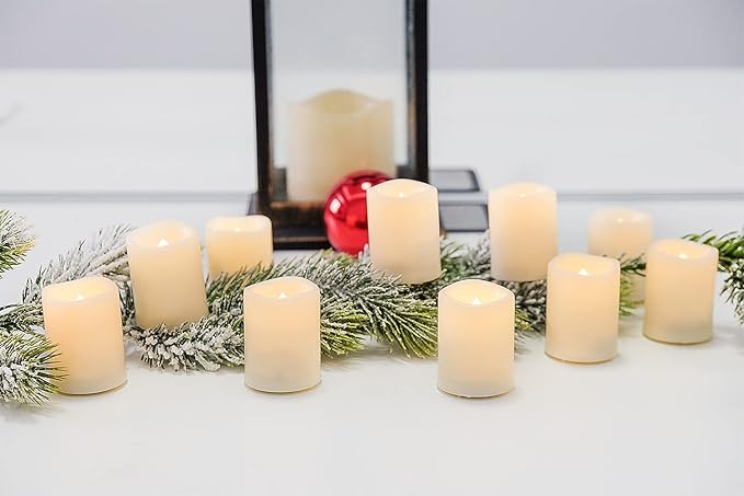 Flameless Flickering LED Votive Candles with Remote, Battery Operated TeaLights Battery Included,Warm White Light 1.5 x 2 inch Set of 10 for Christmas Decoration