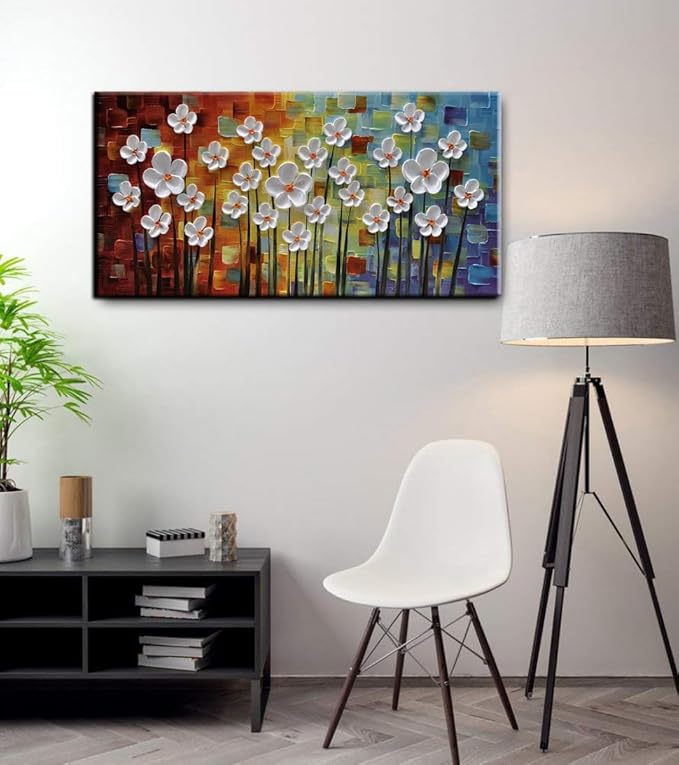YaSheng Art - 3D Textured Wall Art Hand painted Oil Paintings Floral , Beautiful colorful Canvas Wall Art ,Modern Abstract Artwork, Texture Flowers Paintings, bathroom living room for Wall Art ,Home Wall Decor Picture 24x48inch