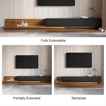 homary Wood Extendable TV Stand Rectangle Entertainment Center Media Console with 3-Drawer (Black & Walnut)
