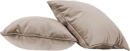 FDP 18" x 18" Velvet Square Pillow Set with Piping; Decorative Throw Pillow for Home Décor in Living Room, Bedroom or Lounge (2-Pack) - Caffe, 15158-346