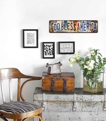 God Bless America Vintage Metal Tin Sign - Rustic Patriotic Wall Art for Home, Office, Farmhouse, Garage Décor - 4x16 Inch