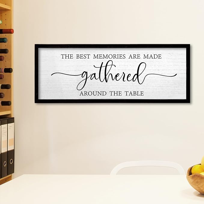 TQianJiang Dining Room Wall Decor The Best Memories Are Made Gathered Around The Table Sign 24"×10" for Farmhouse Vintage Dinner Kitchen Plaque Large Rustic Horizontal Wall Hanging Art (Black)