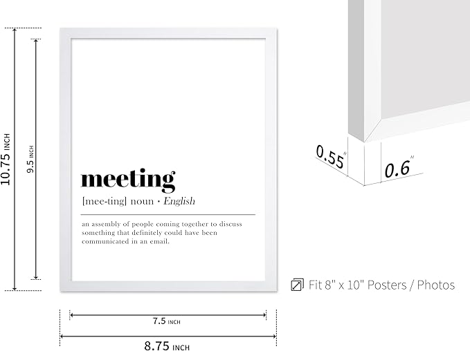 Poster Master Typography Poster - Retro Dictionary Print - Meeting Definition, Assembly of People, Book Page, Funny - Gift for Colleague, Friend - Wall Decor for Home, Office, 8x10 White Framed