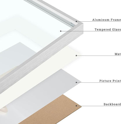 Frametory, Aluminum Picture Frames Set of 7 - Silver Gallery Wall Kit - Display One 11x14, Two 8x10, and Four 5x7 inch Photos for Home Decoration