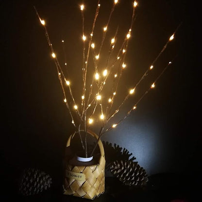 Fantasee 3 Pack 76cm 60 LED Branch Twig Light Tree Light Flexible Branch Decoration Lights for Indoor Home Shop Windows Vase Table Living Room, 5 Colors Available (Warm White)