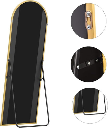 Floor Mirror, 64"x21" Gold Full Length Mirror, Arched Mirror Full Length, Freestanding Mirrors, Arch Floor Length Mirrors with Thin Aluminum Frame Hanging or Leaning, Wall Mounted Mirror for Bedroom