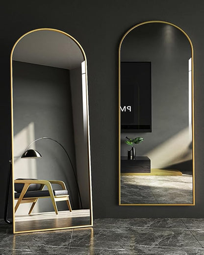 DYNWELL Arched Full Length Mirror, Floor Mirror with Stand, 30"x71" Large Mirror, Wall Mirror Full Length, Black Floor Length Mirror, Body Floor Mirror, Wall Mounted Mirror for Bedroom, Gold