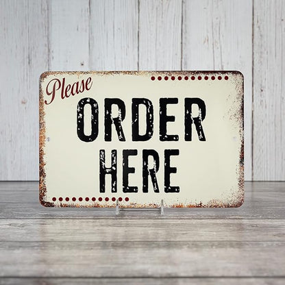 Order Here Sign Putty Restaurant Cafe Pick Up Signs Coffee Shop Decor Vintage Diner Rustic Wall Décor Gift 12 x 18 Matte Finish Metal 112180061056