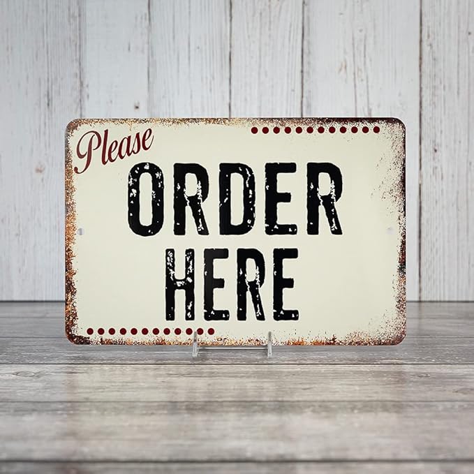 Order Here Sign Putty Restaurant Cafe Pick Up Signs Coffee Shop Decor Vintage Diner Rustic Wall Décor Gift 8 x 12 Matte Finish Metal 108120061056