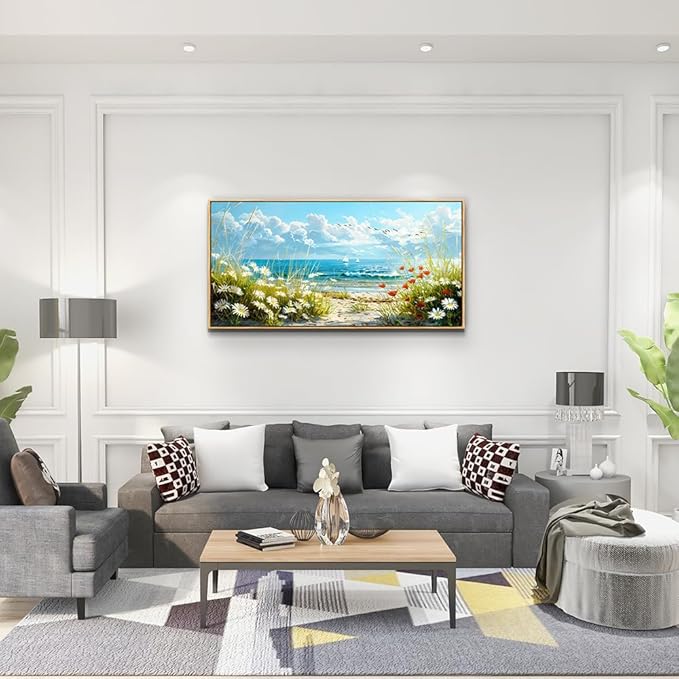 ZUITINGHUA Wood Framed Canvas Wall Art For Living Room Wall Decor For Bedroom Office Wall Decorations Flowers Landscape Paintings Seaside Pictures Artwork Room Aesthetic Home Decor 20x40 In