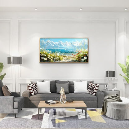 ZUITINGHUA Wood Framed Canvas Wall Art For Living Room Wall Decor For Bedroom Office Wall Decorations Flowers Landscape Paintings Seaside Pictures Artwork Room Aesthetic Home Decor 20x40 In