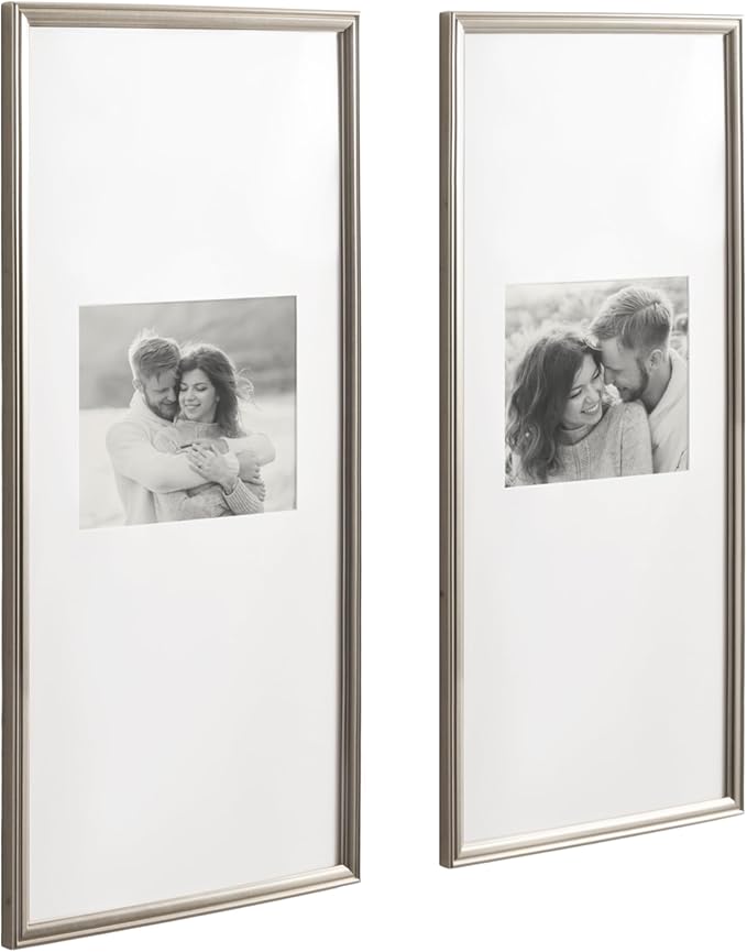 Kate and Laurel Adlynn Rectangular Panel Picture Frame Set of 2, 14 x 30 matted to 8 x 10, Silver, Modern Two-Piece Photo Frame Set for Gallery Wall Decor in Living Room Wall Display