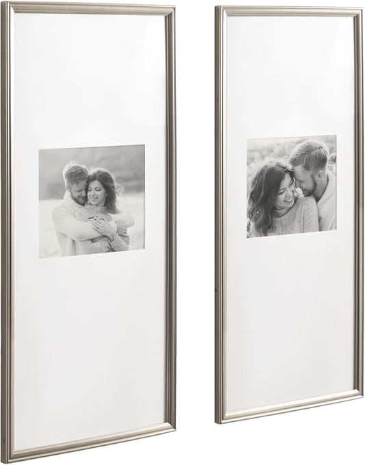 Kate and Laurel Adlynn Rectangular Panel Picture Frame Set of 2, 14 x 30 matted to 8 x 10, Silver, Modern Two-Piece Photo Frame Set for Gallery Wall Decor in Living Room Wall Display