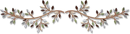 Hotop 2 Pieces Metal Tree Leaf Wall Decor Vine Olive Branch Leaf Wall Art Wrought Iron Scroll Sculptures Above the Bed, Living Room, Outdoor Decoration(Classic Style,Colorful)