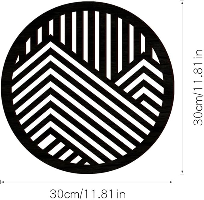 Geometric Wood Wall Art Decor, Modern Vintage Mountain Wall Sculptures Hanging Abstract Panels Decor, 3D Round Hollow Wooden Craft Art Boho Wall Decoration, for Home Office Living Room Bedroom (Black)