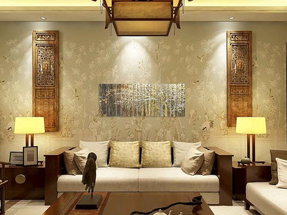 Yihui Arts Gold Metal Wall Art Handcrafted Tree on Aluminum Artwork Modern Forest Pictures with 3D for Living Room Bedroom Kitchen Decor