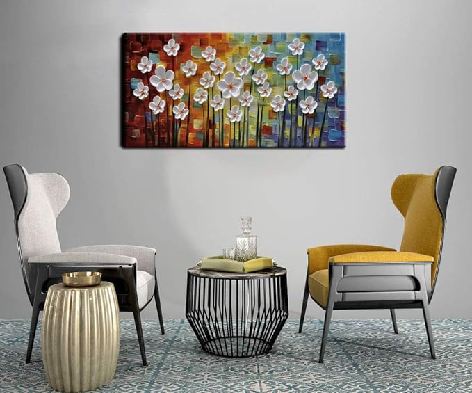 YaSheng Art - 3D Textured Wall Art Hand painted Oil Paintings Floral , Beautiful colorful Canvas Wall Art ,Modern Abstract Artwork, Texture Flowers Paintings, bathroom living room for Wall Art ,Home Wall Decor Picture 24x48inch