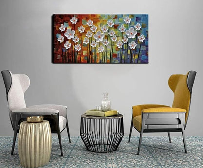YaSheng Art - 3D Textured Wall Art Hand painted Oil Paintings Floral , Beautiful colorful Canvas Wall Art ,Modern Abstract Artwork, Texture Flowers Paintings, bathroom living room for Wall Art ,Home Wall Decor Picture 24x48inch