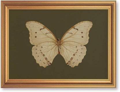JLTULT Gold Frame White Butterfly Wall Art Print on Dark Green Background, Vintage Framed Wall Decor for Living Room, Bedroom, Office 12x16 Inch Fade-Resistant Print Easy to Hang