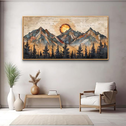 ZUITINGHUA Wood Framed Abstract Wall Art For Living Room Large Canvas Wall Decor For Office Bedroom Decorations Boho Wall Pictures Mountain Landscape Paintings Modern Home Mural Artwork 30x60 In