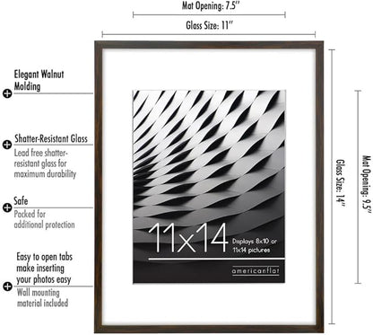 Americanflat 11x14 Picture Frame with Shatter-Resistant Glass - Use as 8x10 Frame with Mat or Display 11x14 Photo Without Mat - Streamline Collection - Thin Border Picture Frames for Wall - Mahogany