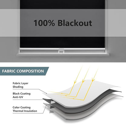 Cordless Roller Shades Blackout Blinds for Windows Room Darkening Rolled Up Shades with Spring System, UV Protection Window Shades Door Blinds for Home and Office (78" W x 72" H, Black)