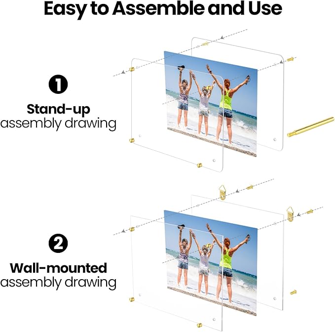 Thyle 8 Pcs Acrylic Photo Frame 8.5 x 11'' Clear Floating Picture Frame Certificate Document Poster Award Diploma Display Tabletop or Hanging Wall Mount for Back to School Teacher Student Gift(Gold)