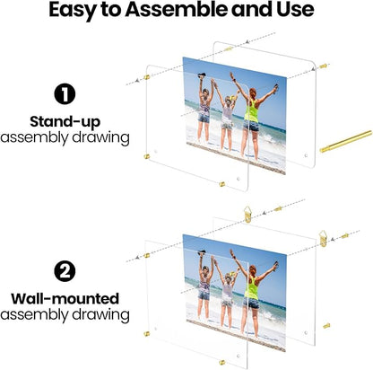 Thyle 8 Pcs Acrylic Photo Frame 8.5 x 11'' Clear Floating Picture Frame Certificate Document Poster Award Diploma Display Tabletop or Hanging Wall Mount for Back to School Teacher Student Gift(Gold)