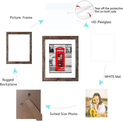 8x10 Picture Frame Rustic Brown Set of 6,Display Pictures 5x7 with Mat or 8x10 Without Mat for Wall Mounting or Table Top Display, Photo Frames Collage for Wall