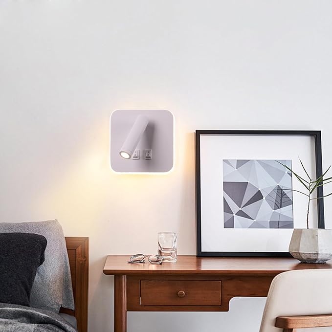 Wall Wash Light White Bed LED with Interior Wall Adjustable Spotlight Reading lamp Wall lamp for Hallway Bedroom Stairs Hotels Indoor Bedside Lamp 3000K (3W + 10W)